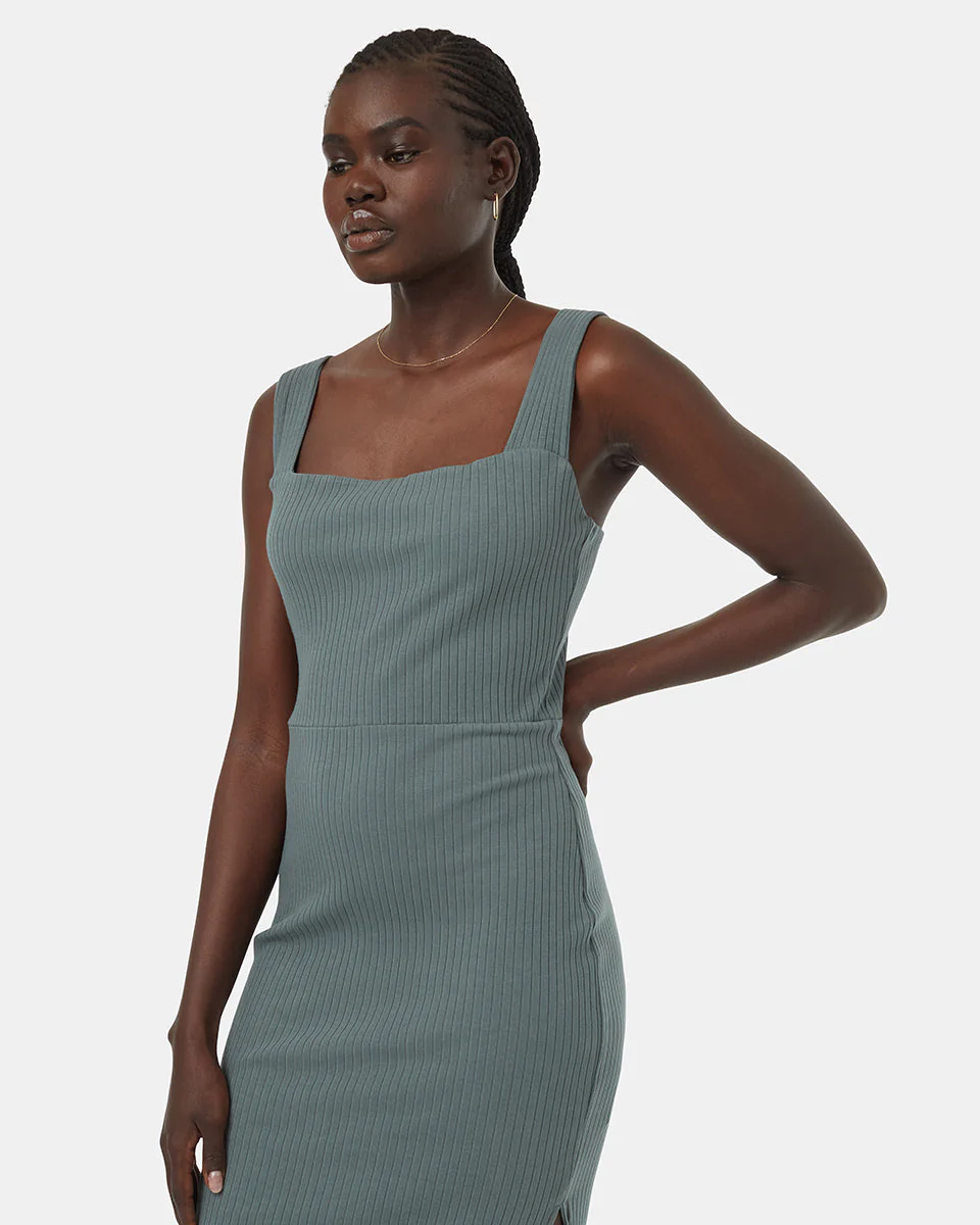 Rib Square Neck Dress - Image 2